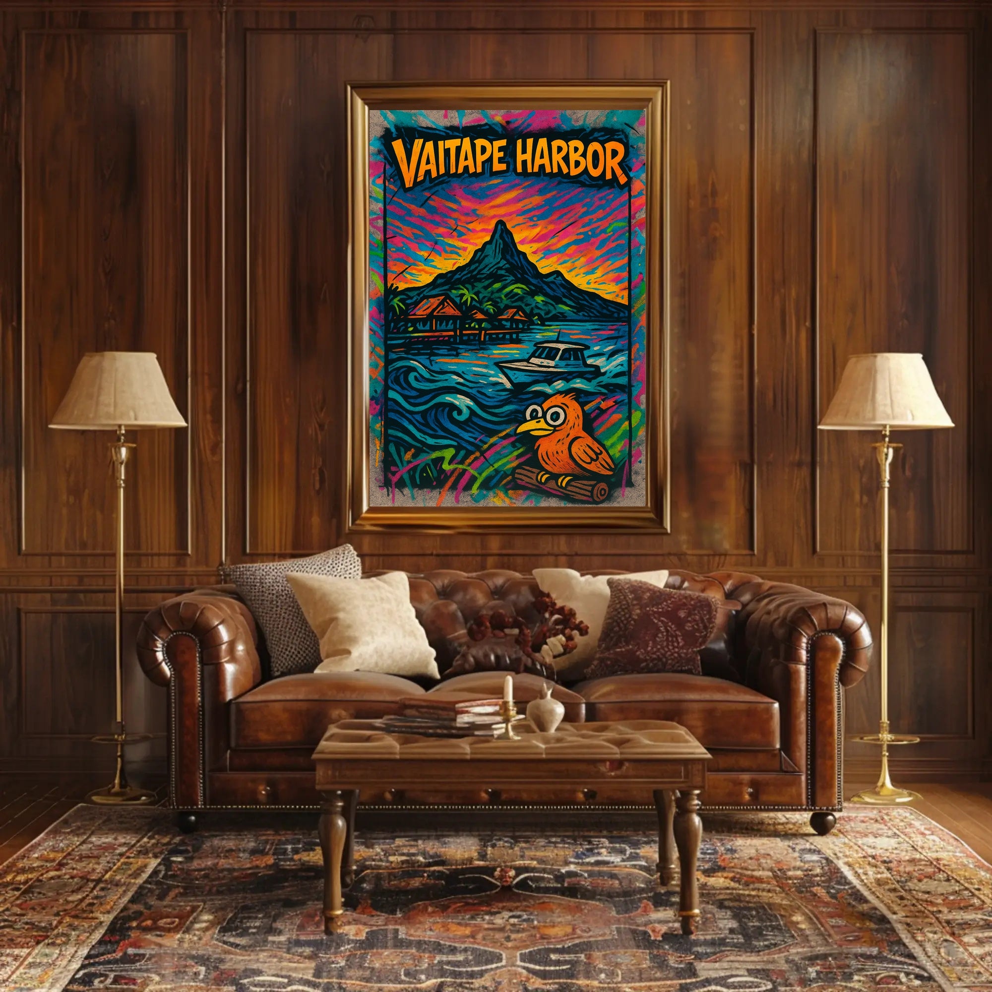 Vibrant Vaitape Harbor Travel Poster PosterGoat