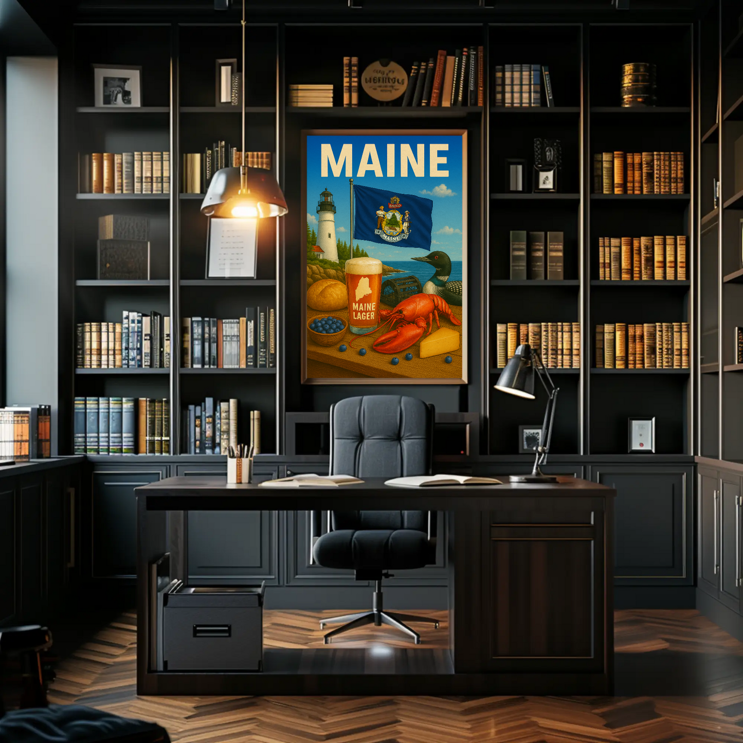 Maine Lobster Lighthouse Blueberry Beer Nature Travel Poster