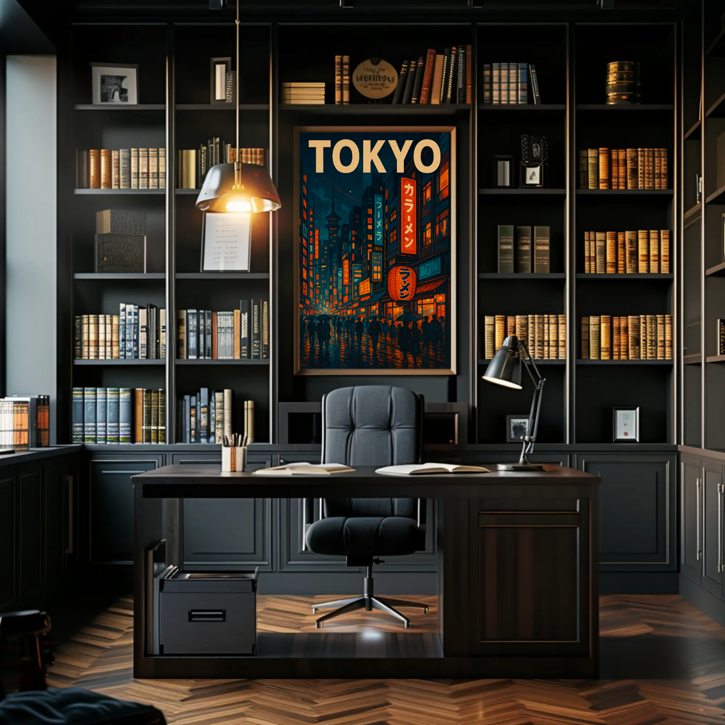 Tokyo Night Rain Lantern Travel Poster
