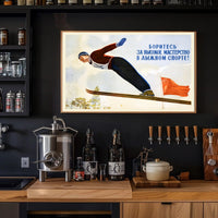 Soviet Ski Jumper Vintage Sports Illustrative Propaganda Poster