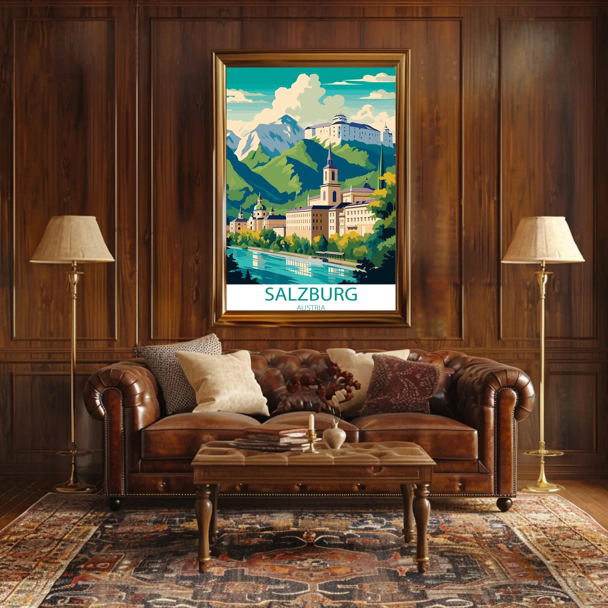 Salzburg Cityscape with Vibrant Artistic Interpretation Travel Poster