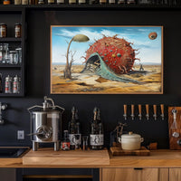 The poster presents a surreal, otherworldly landscape set in what appears to be Travel Poster