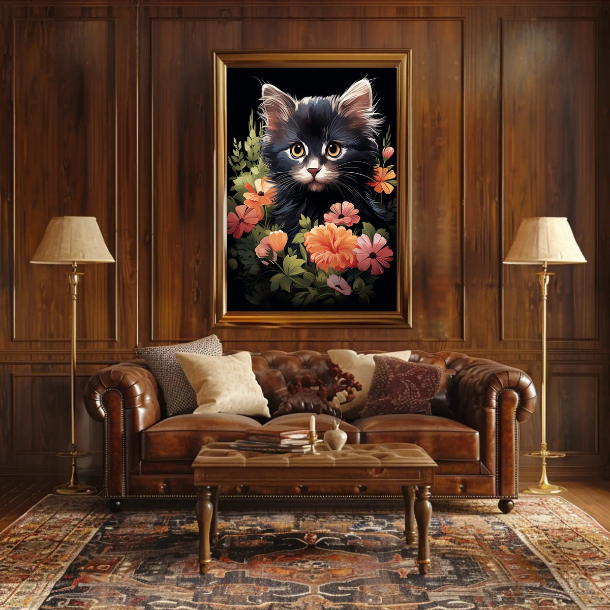 Charming Kitten and Floral Fantasy Art Poster