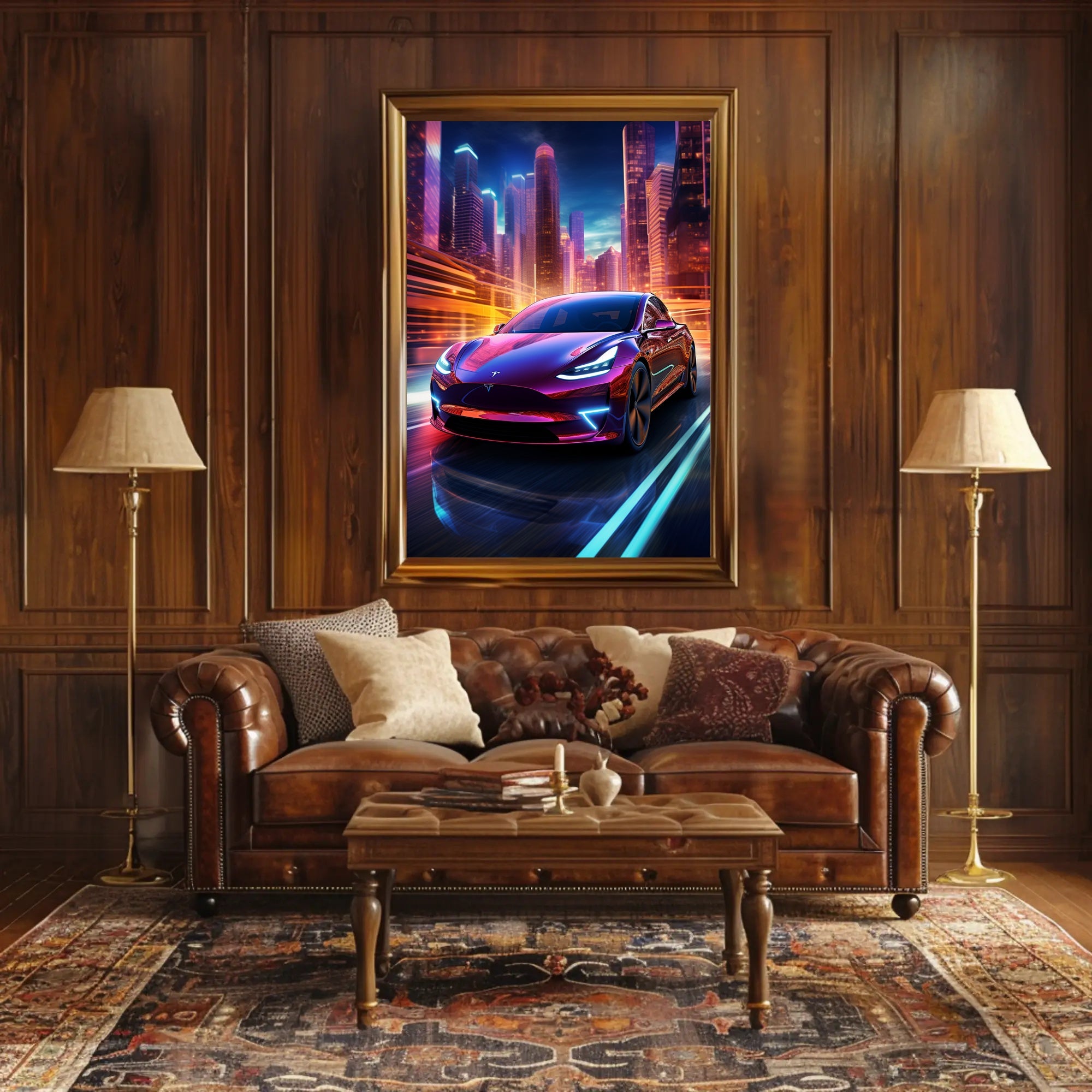 Futuristic Electric Car in the City Poster PosterGoat