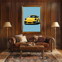 Vibrant Yellow Sports Car Illustration Poster PosterGoat
