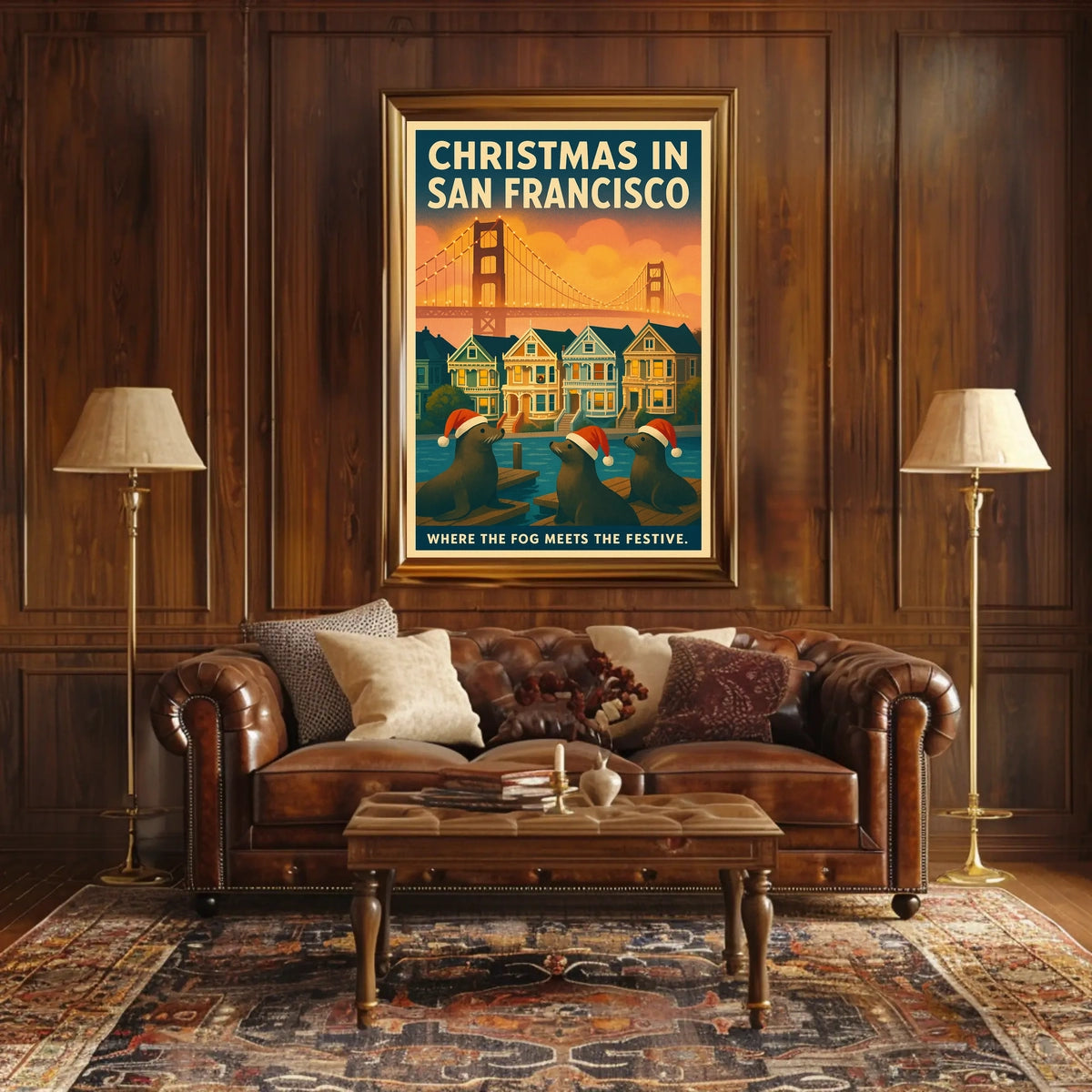 San Francisco Christmas Cityscape Festive Scenic Travel Lovers Home Decor Poster