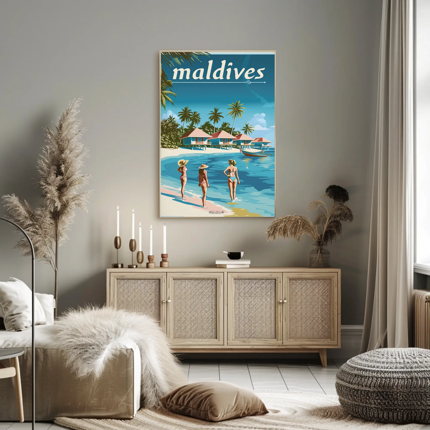Maldives Vintage Travel Poster - Beachside Paradise