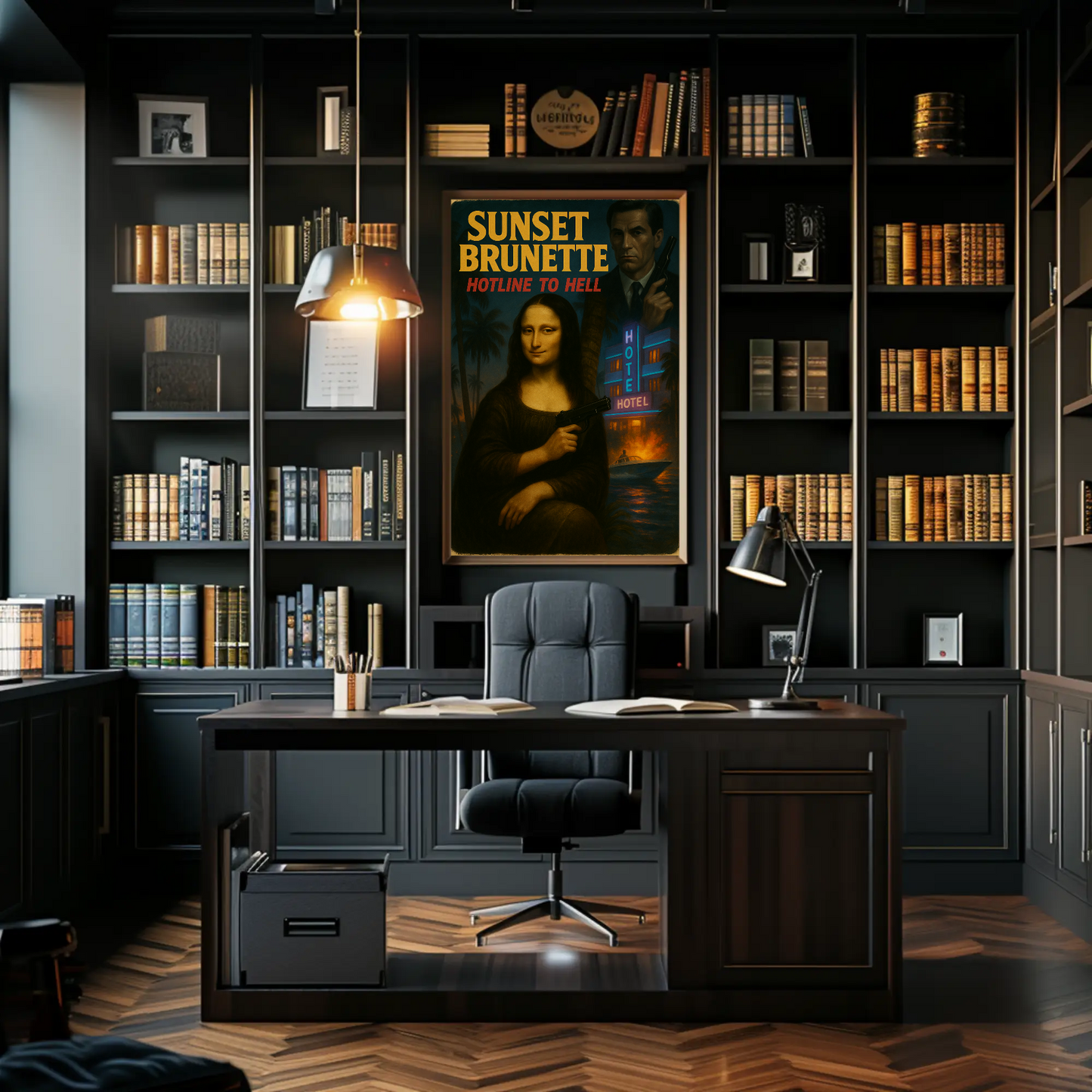 Sunset Brunette Mona Lisa Parody Noir Action Art Movie Poster