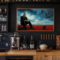 Contemplative Surrealism in Barren Landscape Artistic Poster