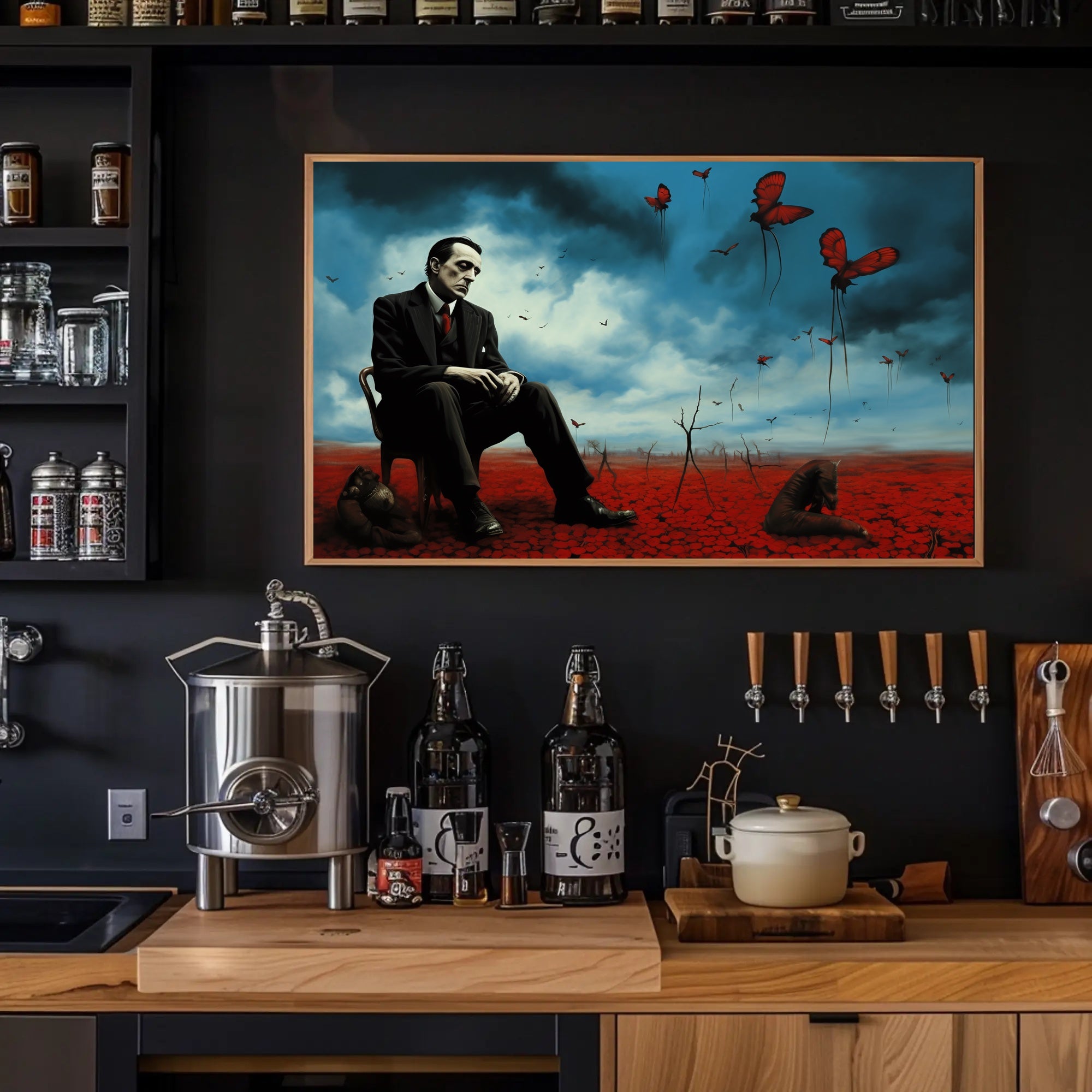 Contemplative Surrealism in Barren Landscape Artistic Poster