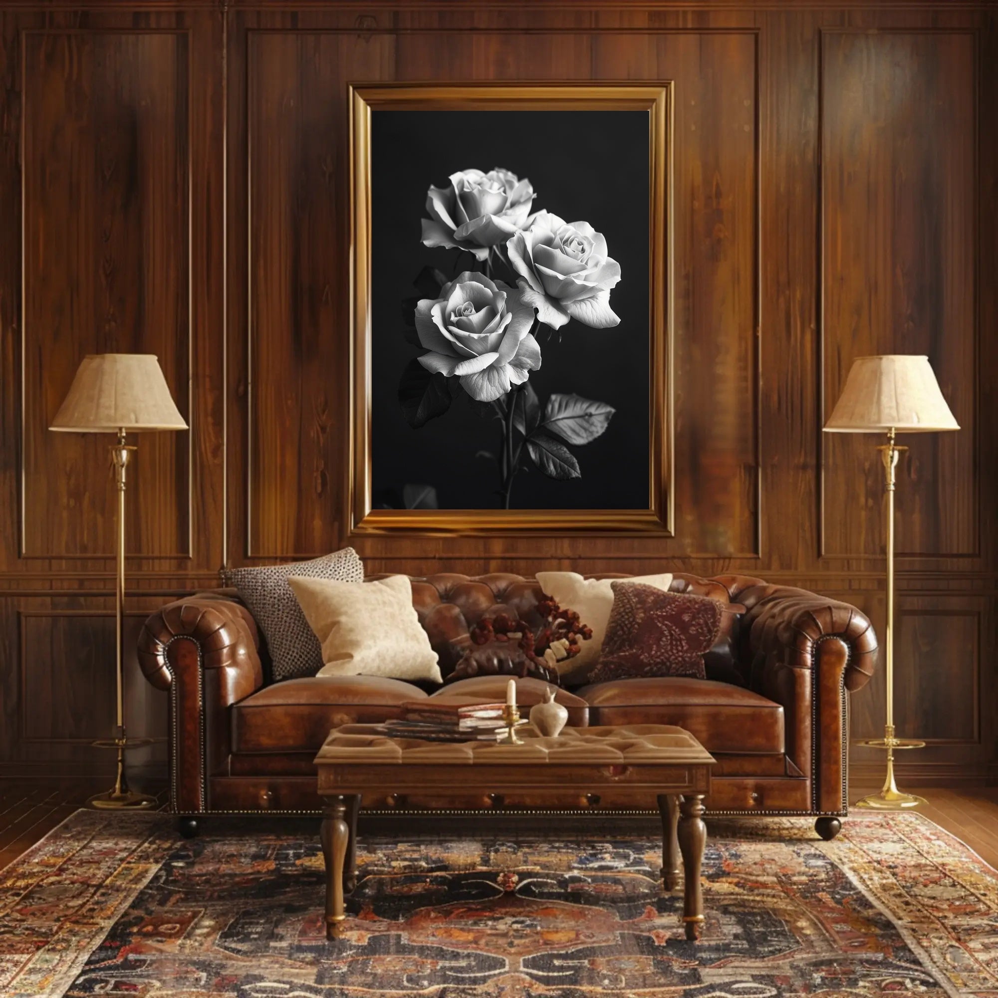 Elegant Black and White Rose Art Poster PosterGoat