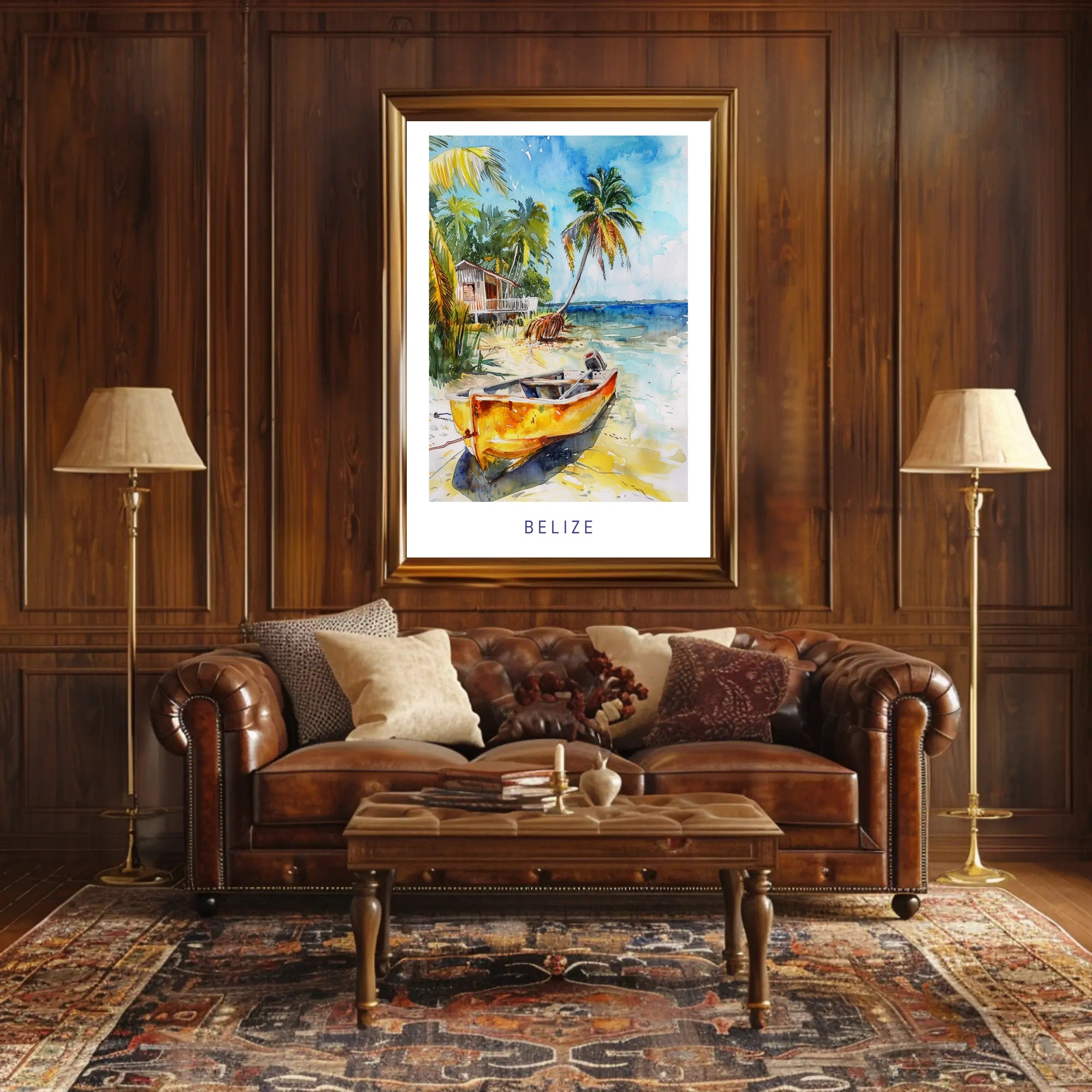 Serene Belize Beach Scene Watercolor Travel Poster PosterGoat
