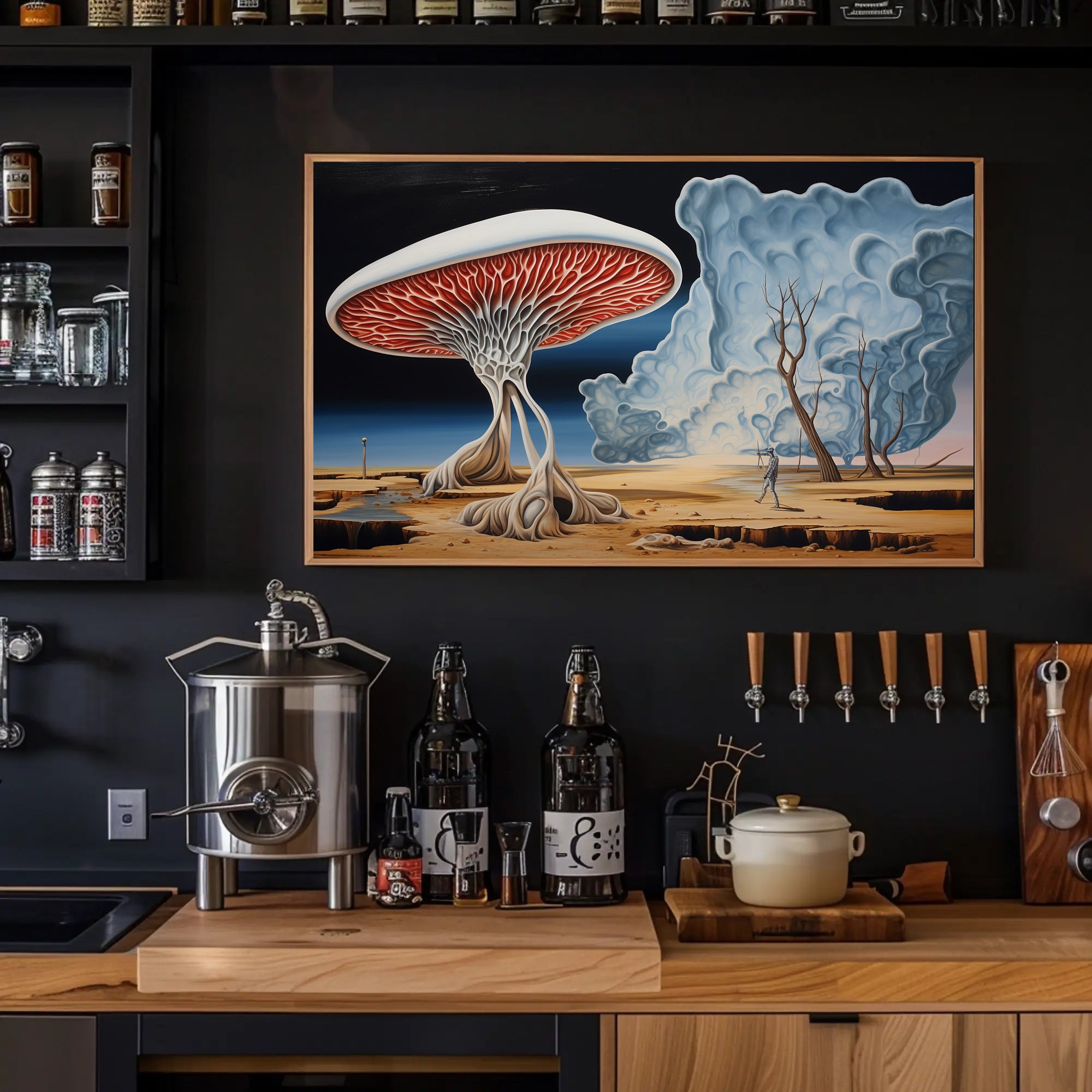 Surreal Landscape with Skeletal Wanderer Fantasy Poster