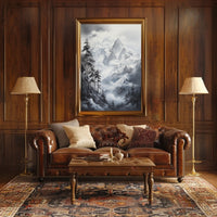 Majestic Snowy Mountainscape Scenic Art Poster