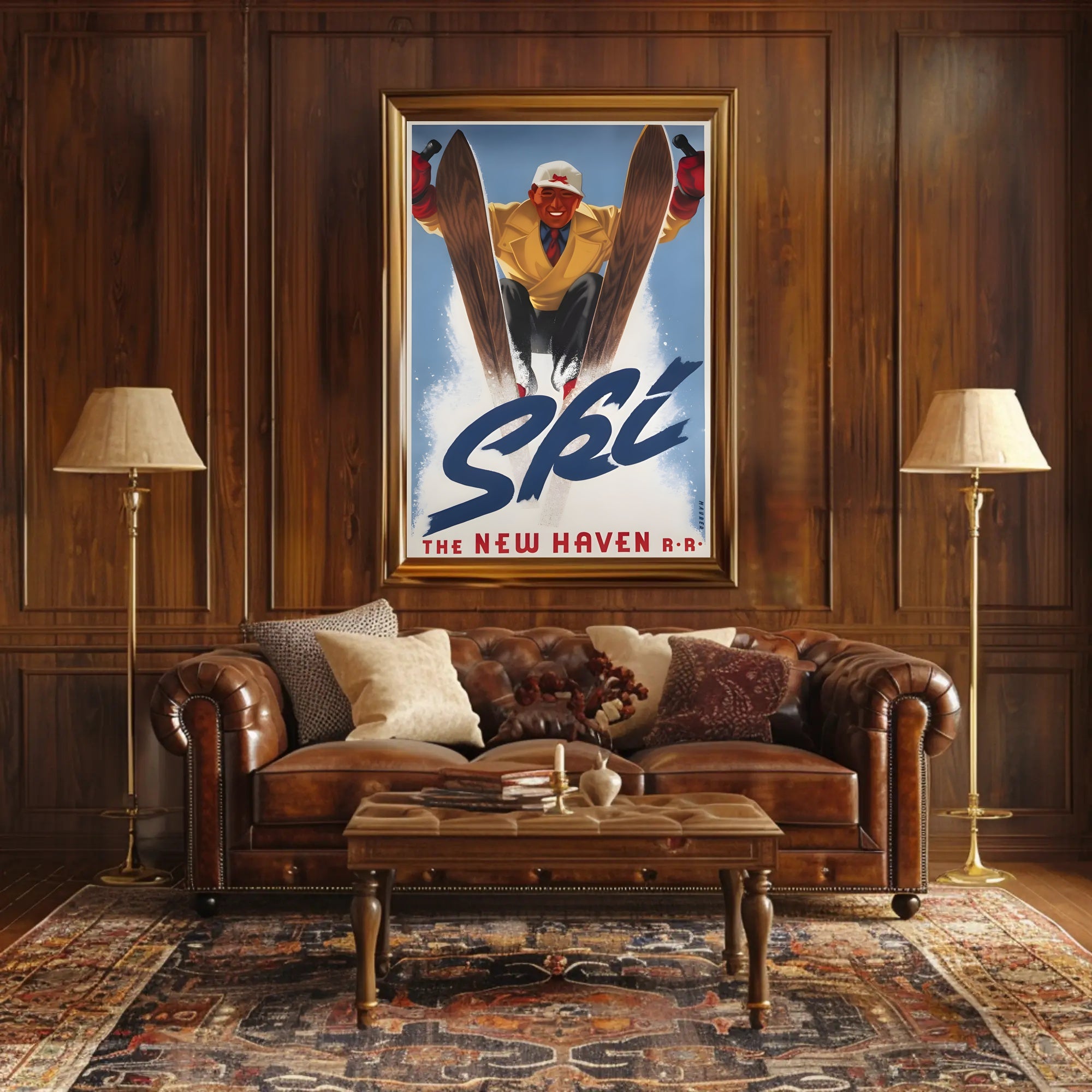 Vintage Ski Adventure: Energetic New Haven Railroad Sports Poster PosterGoat