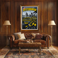 Pittsburgh Skyline and Symbols Poster PosterGoat