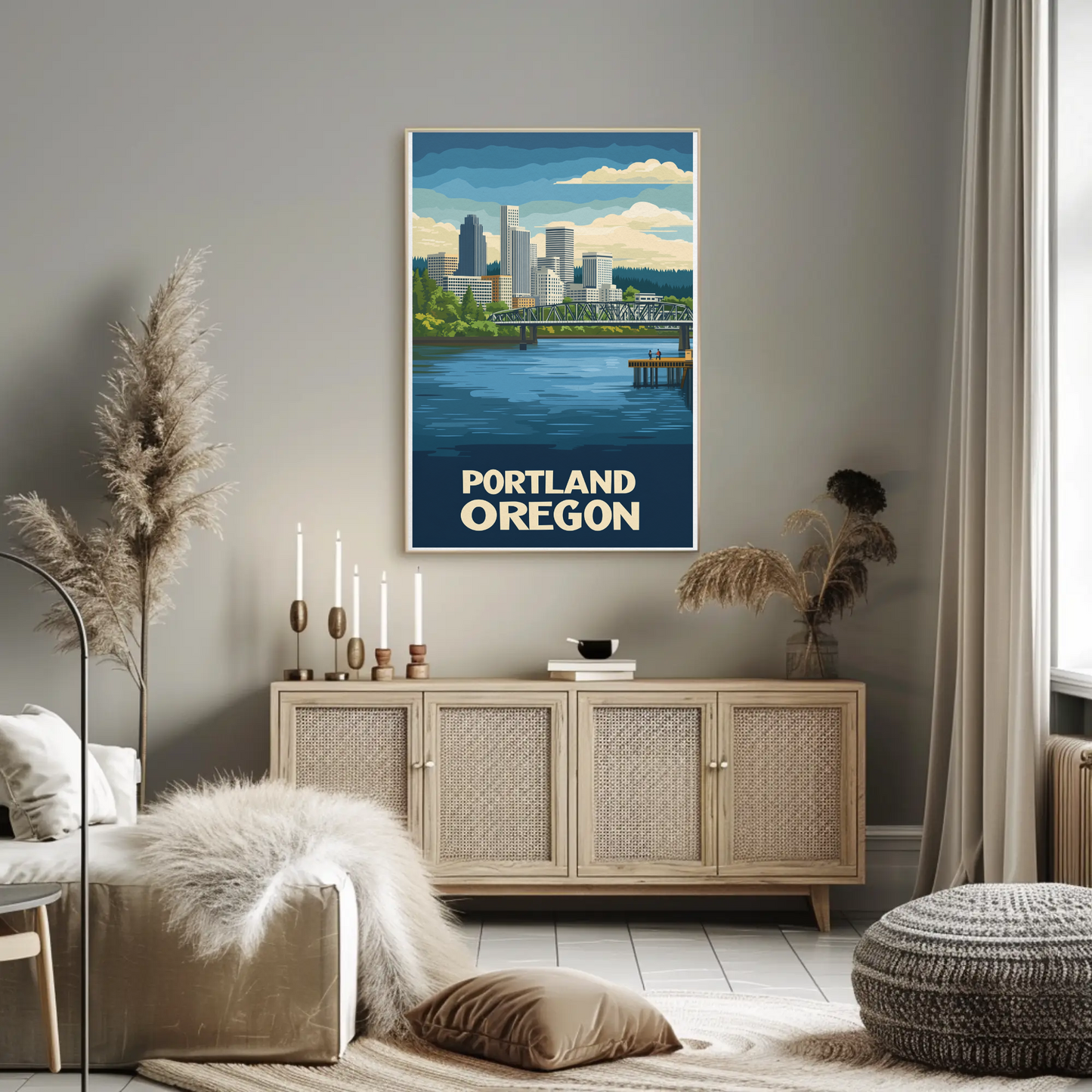 Vintage Travel Poster - Portland Oregon Riverfront