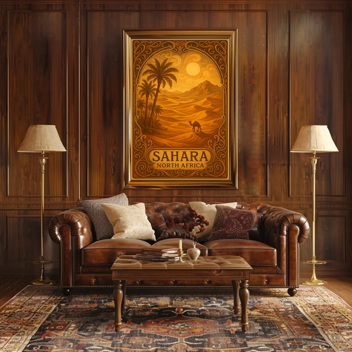 Sahara Sunset Vintage Travel Desert Camel Journey Art Deco Retro Eighties Poster