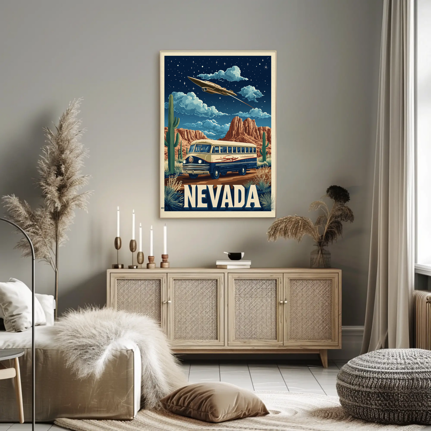 Vintage Poster Nevada Desert Bus UFO