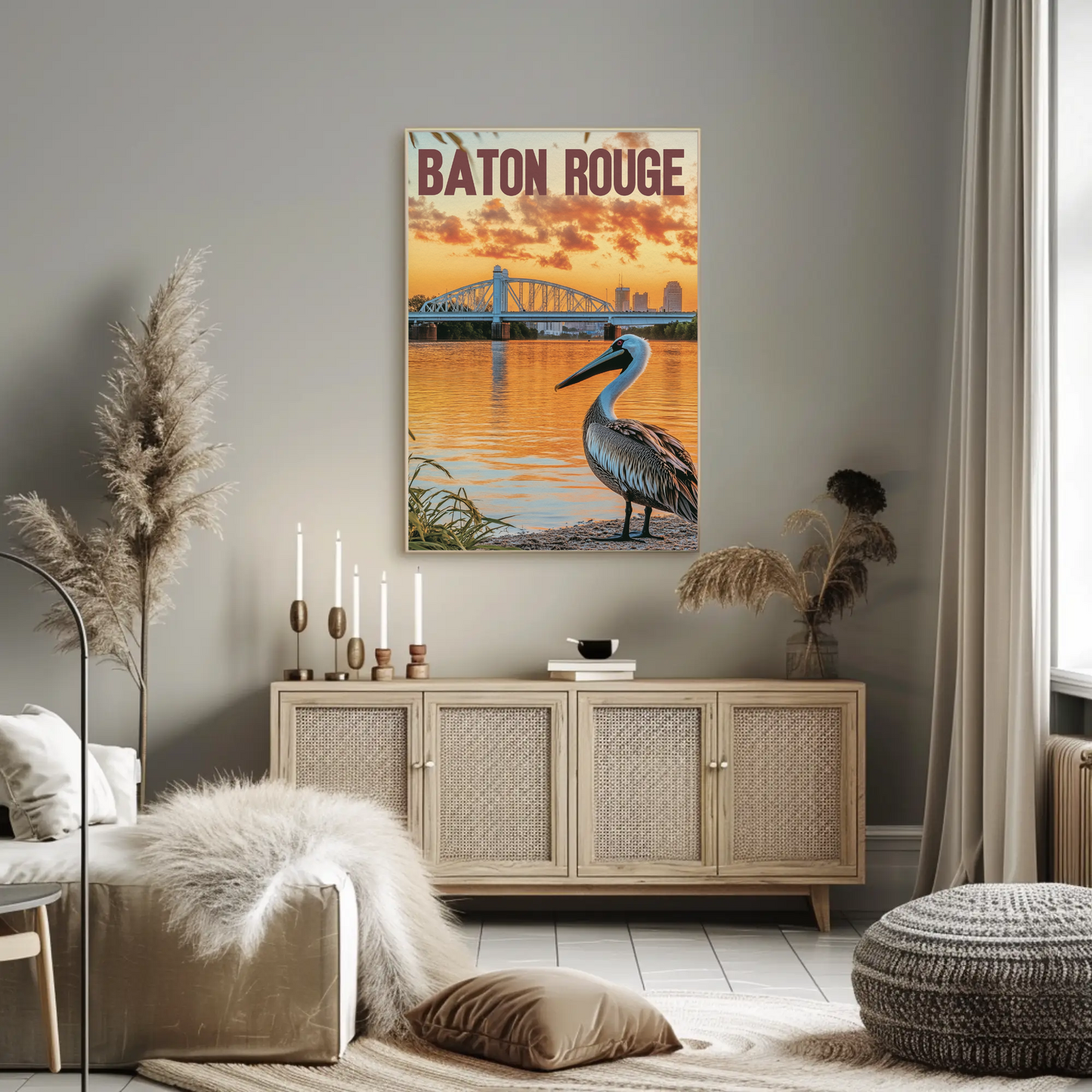 Vintage Travel Poster - Baton Rouge Pelican Sunset