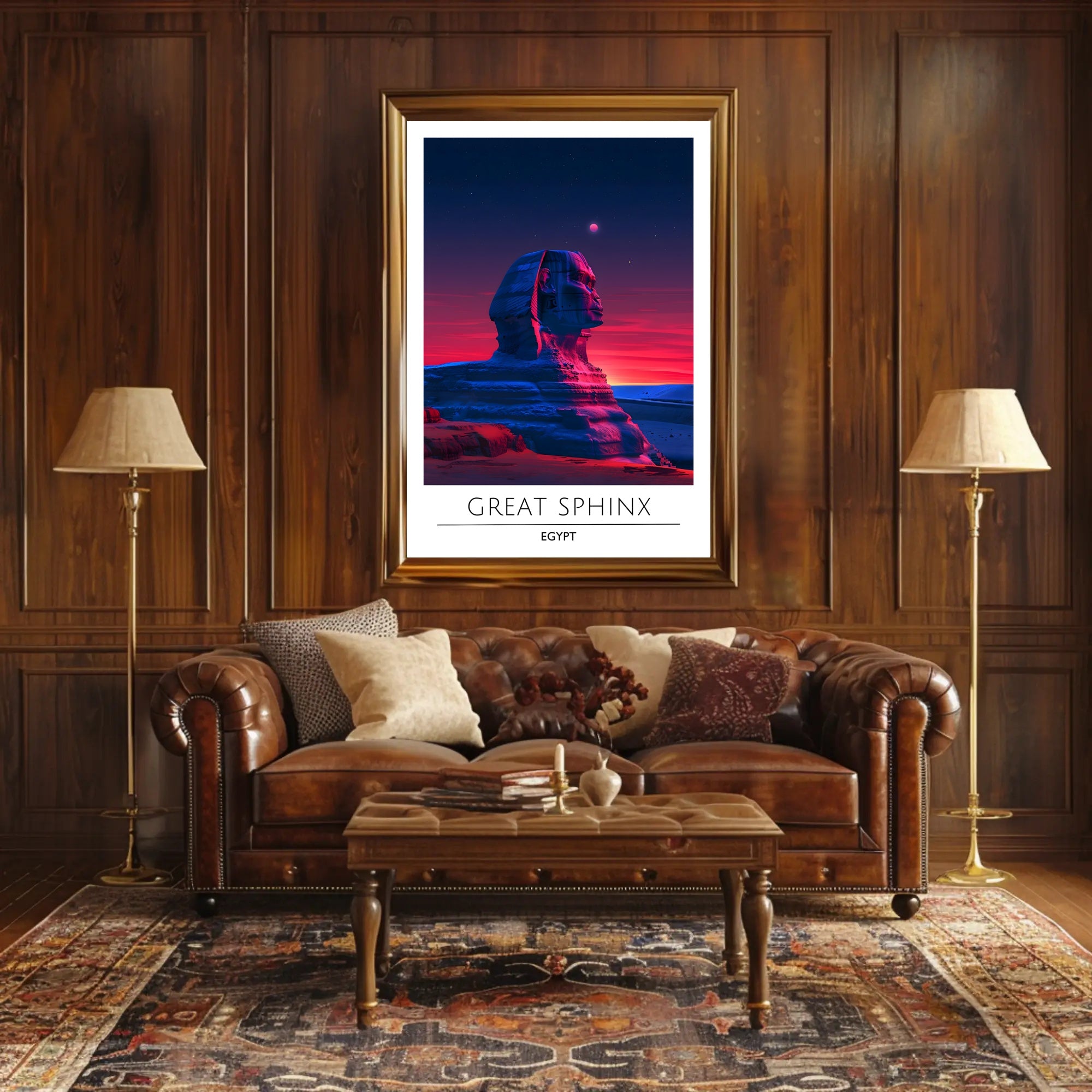Great Sphinx Poster Under Surreal Night Sky - Fantasy Poster