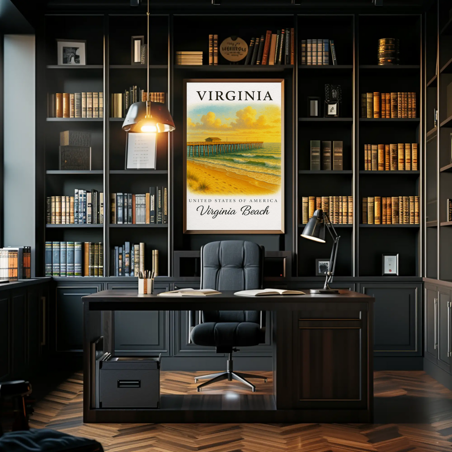 Virginia Beach Pier Ocean Sunset Classic Seaside Travel Poster