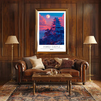 Himeji Castle vibrant sunset travel art Travel Poster