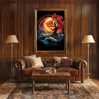 Mystical Red Tree Fantasy Landscape Art Poster