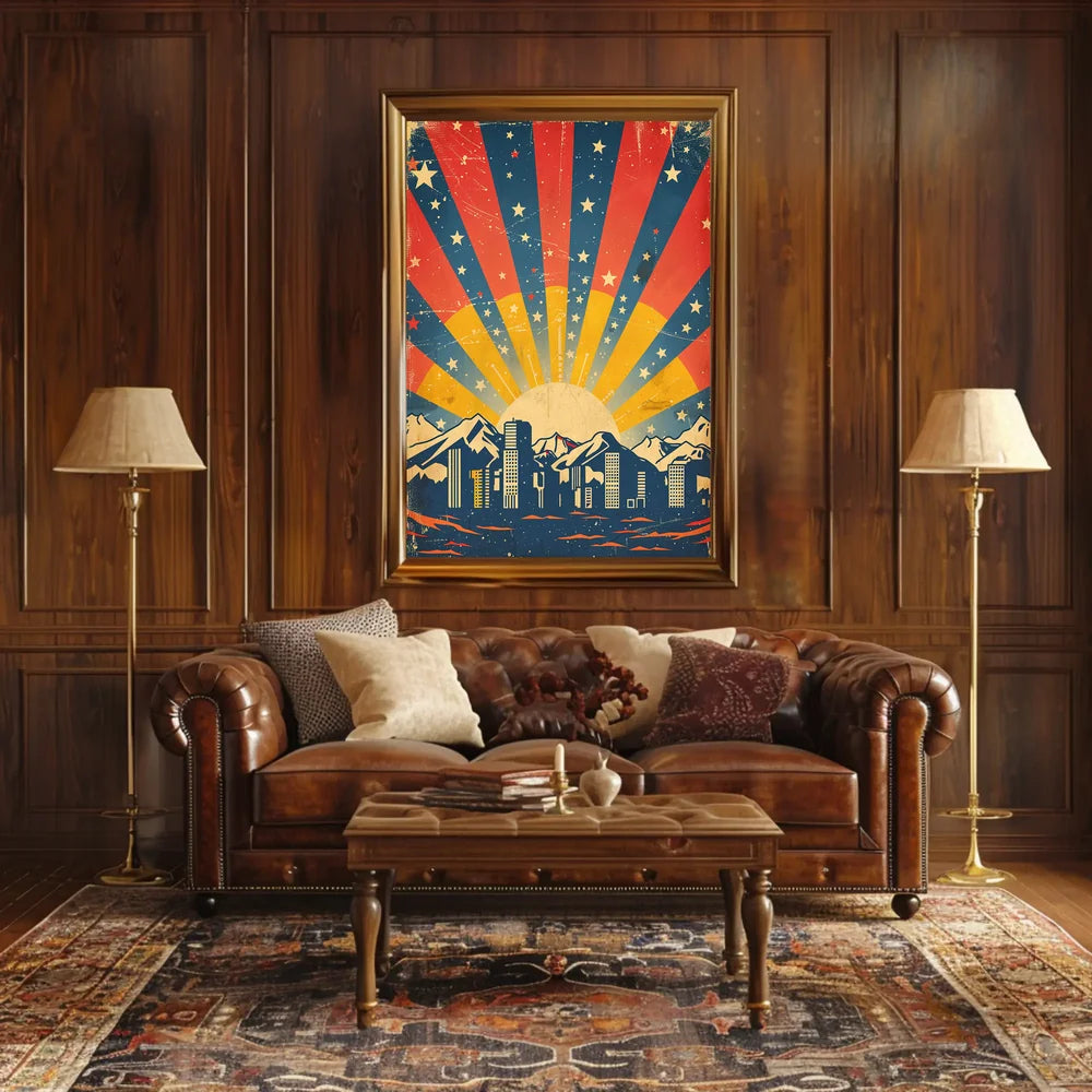 City Skyline Retro Poster: Hopeful Urban Sunrise