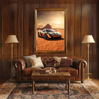 Sleek Supercar in the Desert Poster PosterGoat