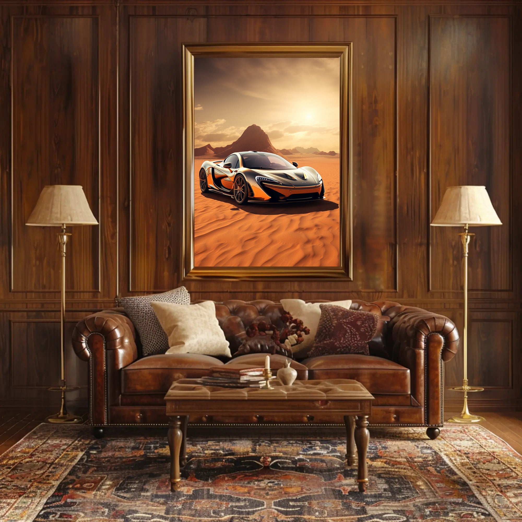 Sleek Supercar in the Desert Poster PosterGoat