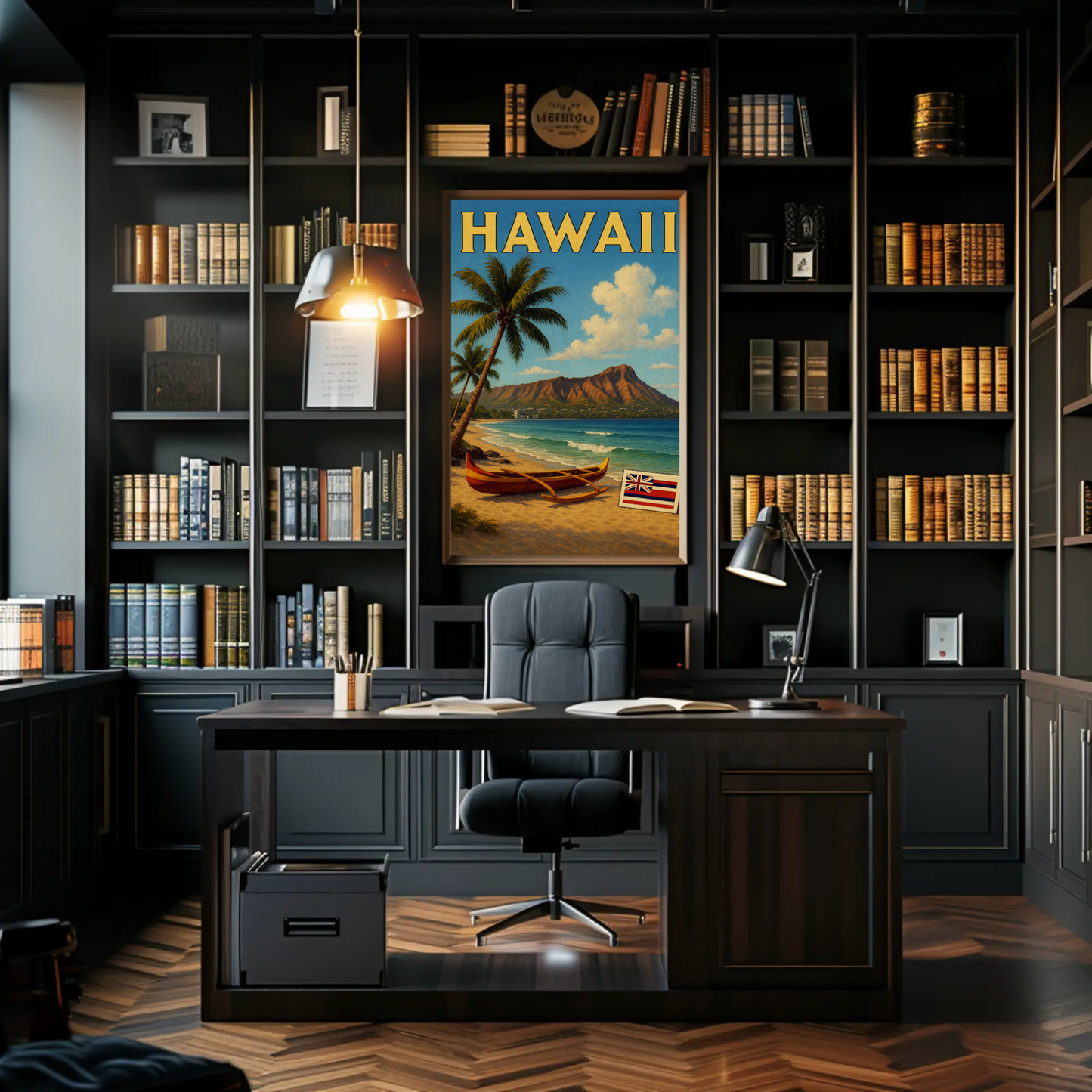 Hawaii Diamond Head Canoe Beach Flag Poster