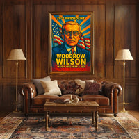 Woodrow Wilson 28th President of the United States Colorful Comic Book Style Poster