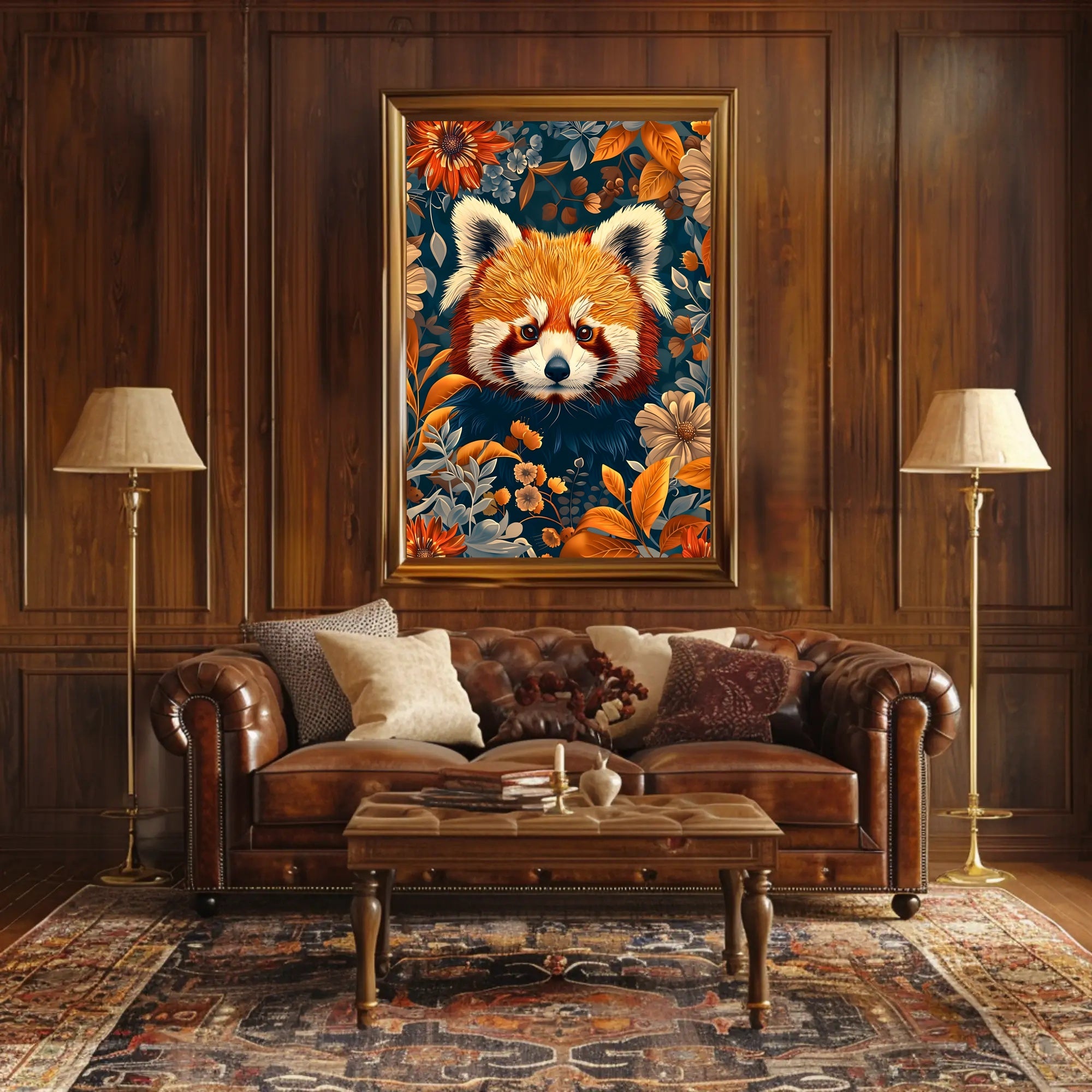 Red Panda in Bloom Wall Art Print