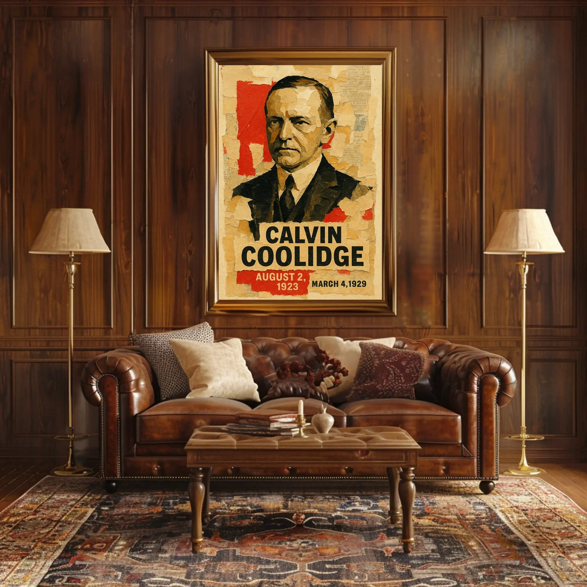 Calvin Coolidge 30th President of the United States Layered paper Collage Poster