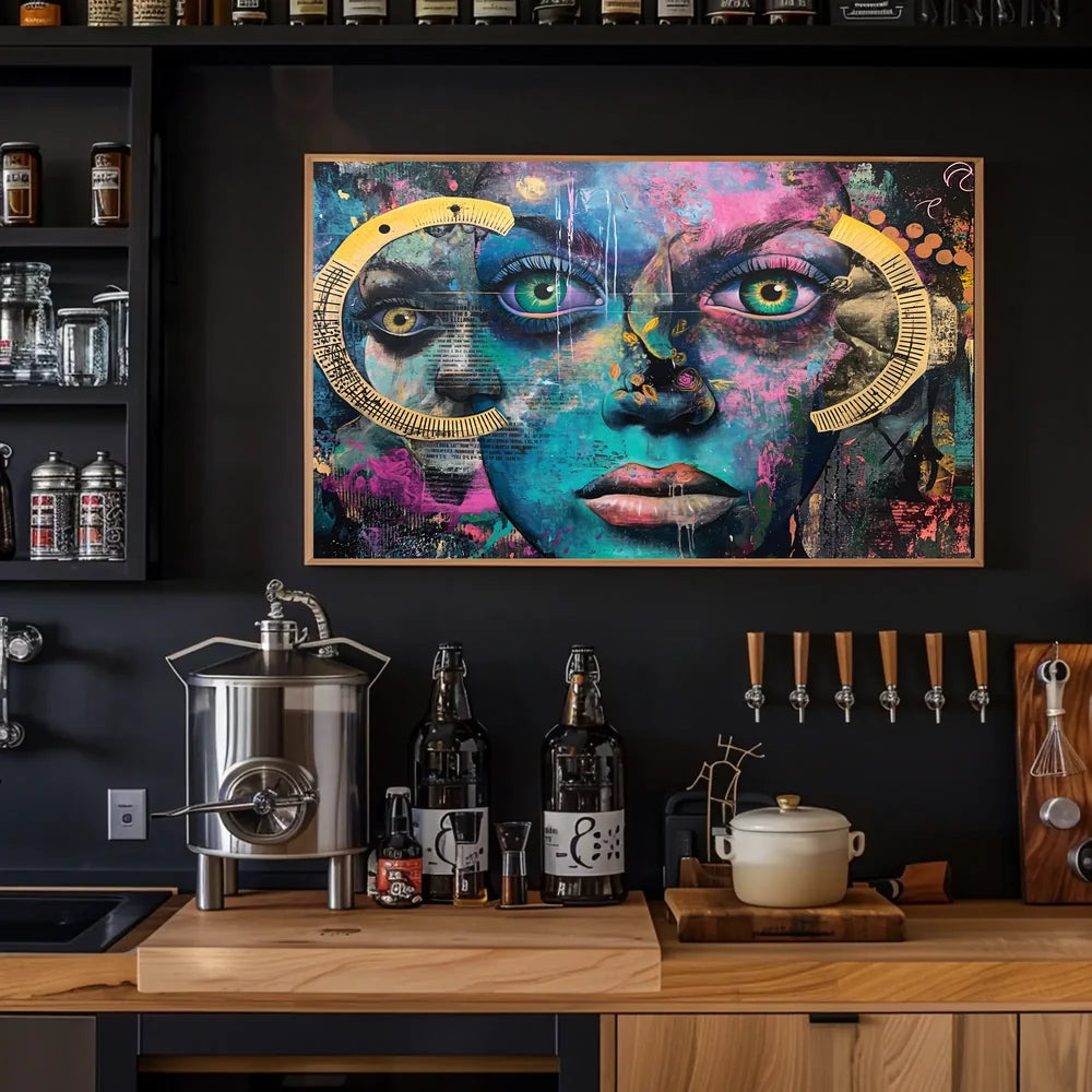 Surreal Vibrant Collage Poster with Colorful Eyes