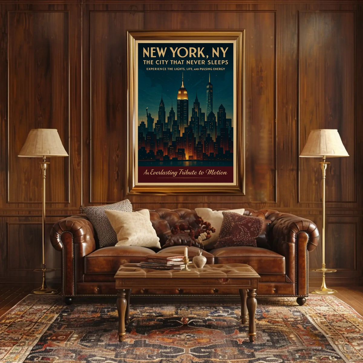 New York City Poster Vintage Travel Skyline Wall Art