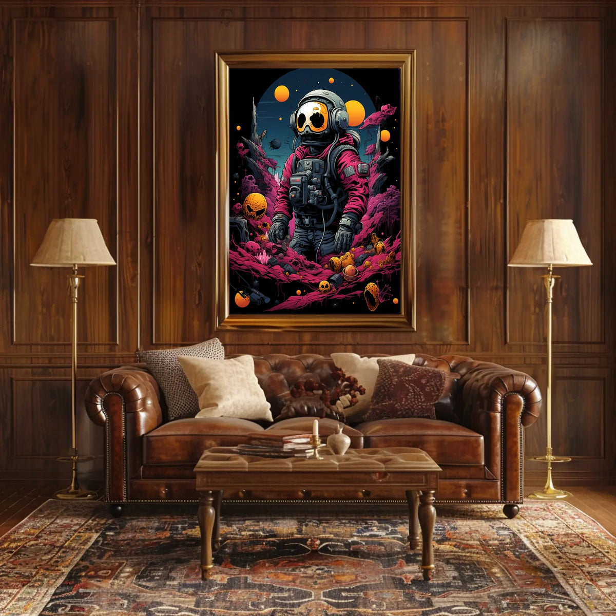 Astronaut in Psychedelic Alien Landscape Poster