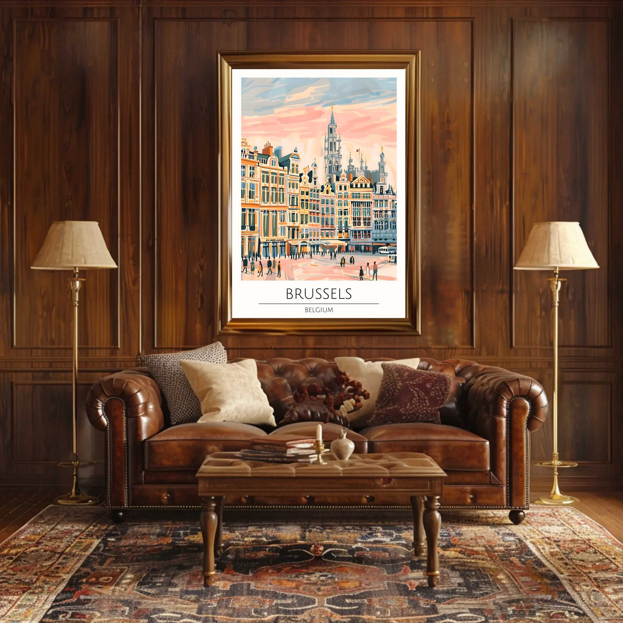 Brussels Cityscape Illustration Poster PosterGoat