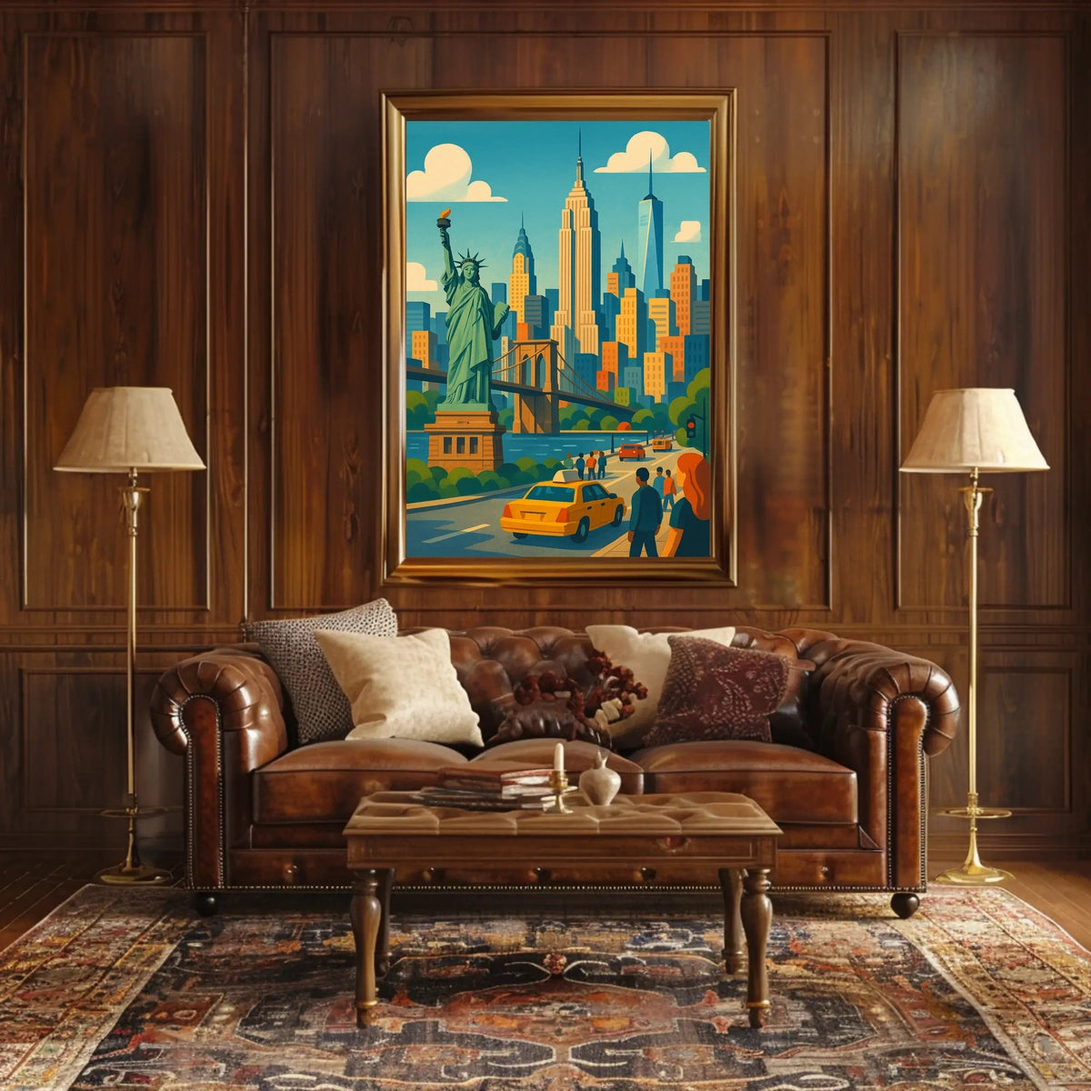New York City Skyline And Bridges Poster Retro Wall Art