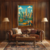 New York City Skyline And Bridges Poster Retro Wall Art
