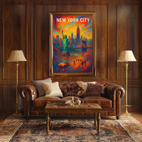 New York City Vibrant Landmark Poster Abstract Wall Art