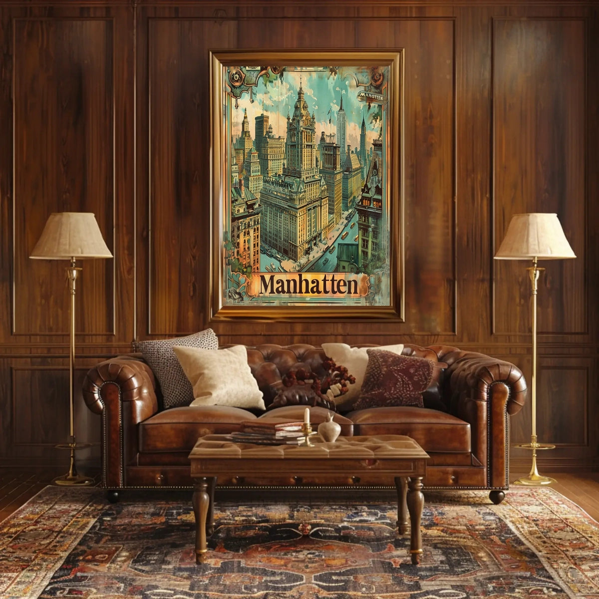 Vintage Manhattan Skyscrapers Nostalgic Urban Art Poster