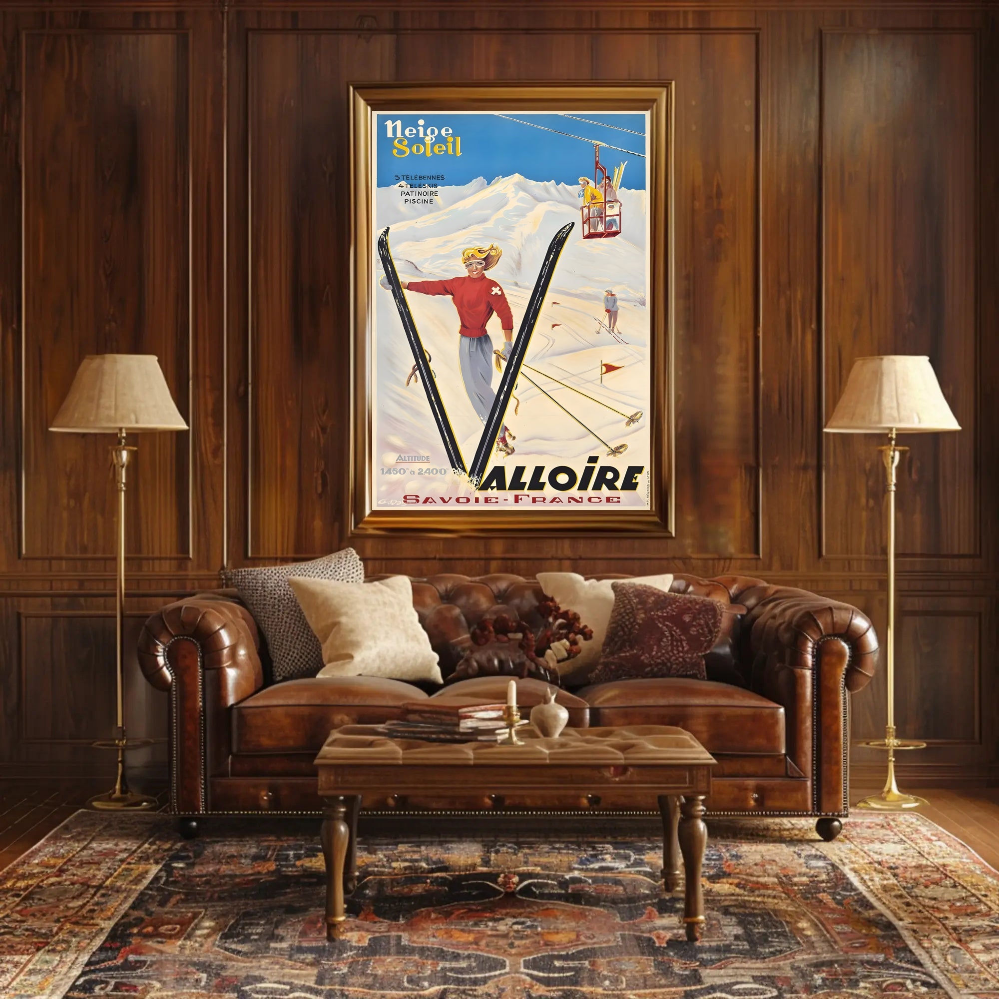 Vibrant Skiing Adventure in Valloire Travel Poster PosterGoat