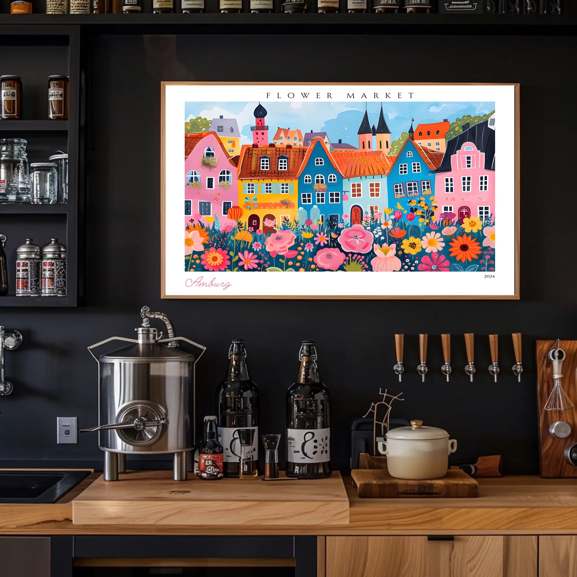 Colorful Flower Market Scene Poster PosterGoat