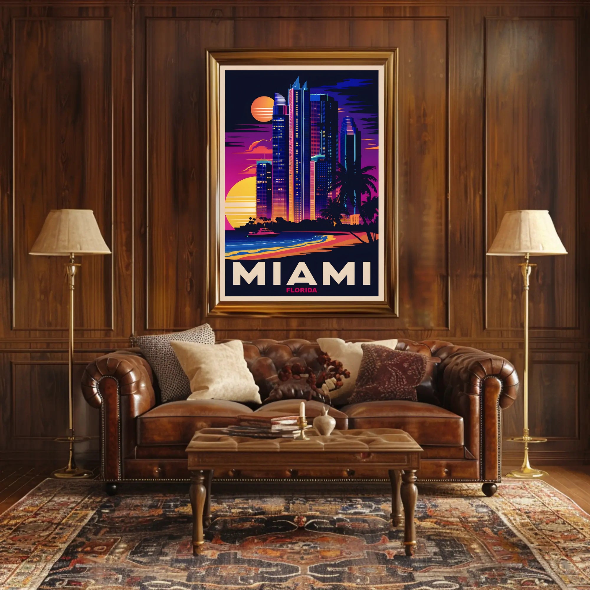 Miami Skyline at Sunset Poster