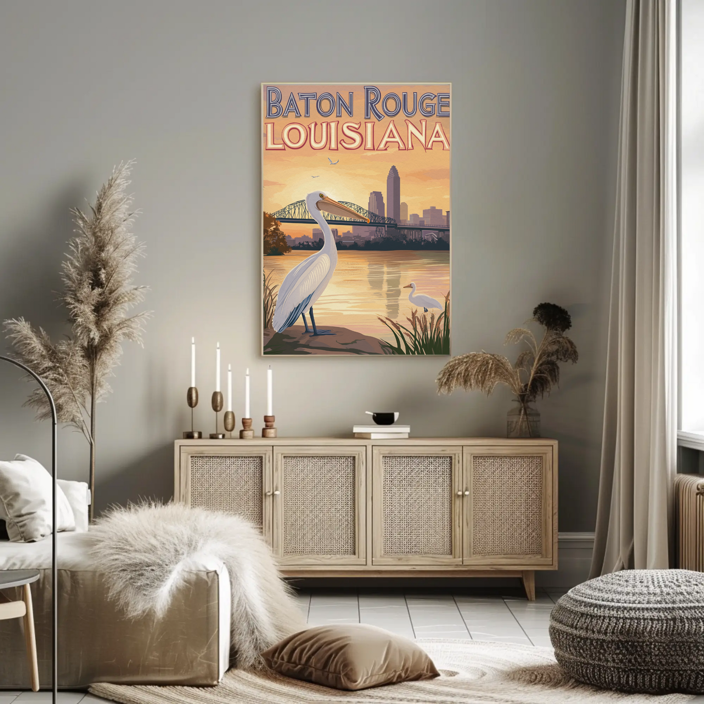 Baton Rouge Louisiana Pelican Vintage Poster