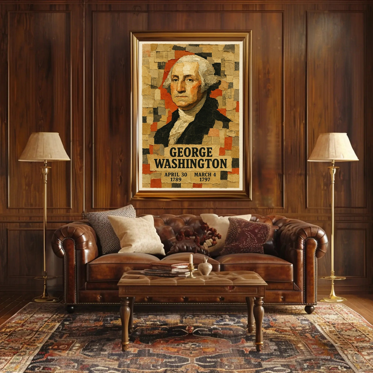 George Washington 1st President of the United States Layered paper Collage Poster