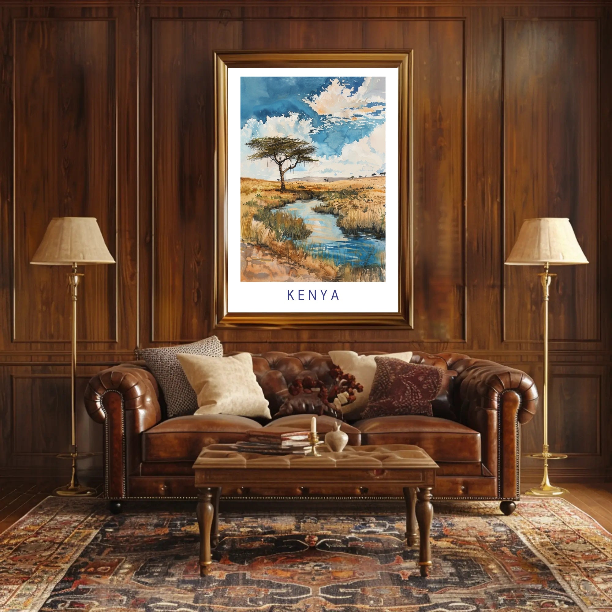 Kenya Savanna Watercolor Landscape Travel Poster PosterGoat