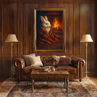 Cozy Rabbit By The Fireplace Poster